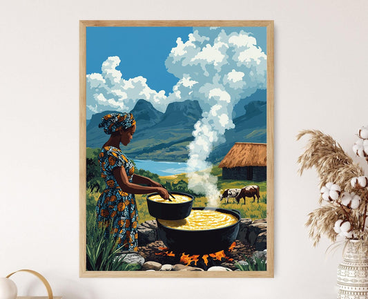 Affiche Femme Sud-Africaine Cuisinant – Art Print Cuisine Africaine