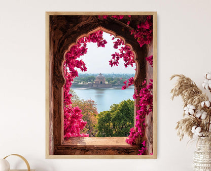 Affiche Bhopal – Impression artistique des fenêtres de Bougainvilliers au lac supérieur