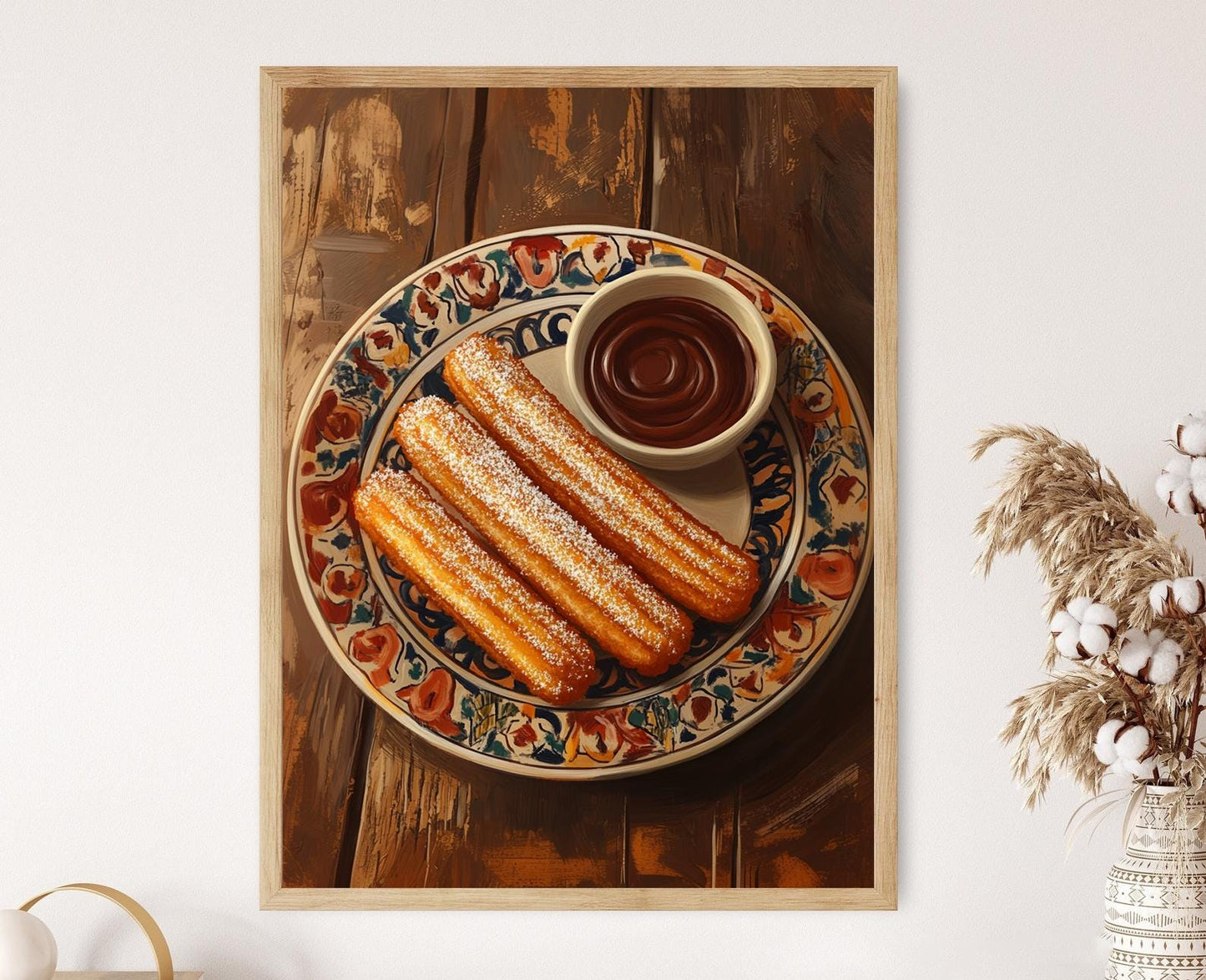 Affiche Churros Mexicains – Impression Art de Pâtisserie Sucrée avec Sauce Chocolat