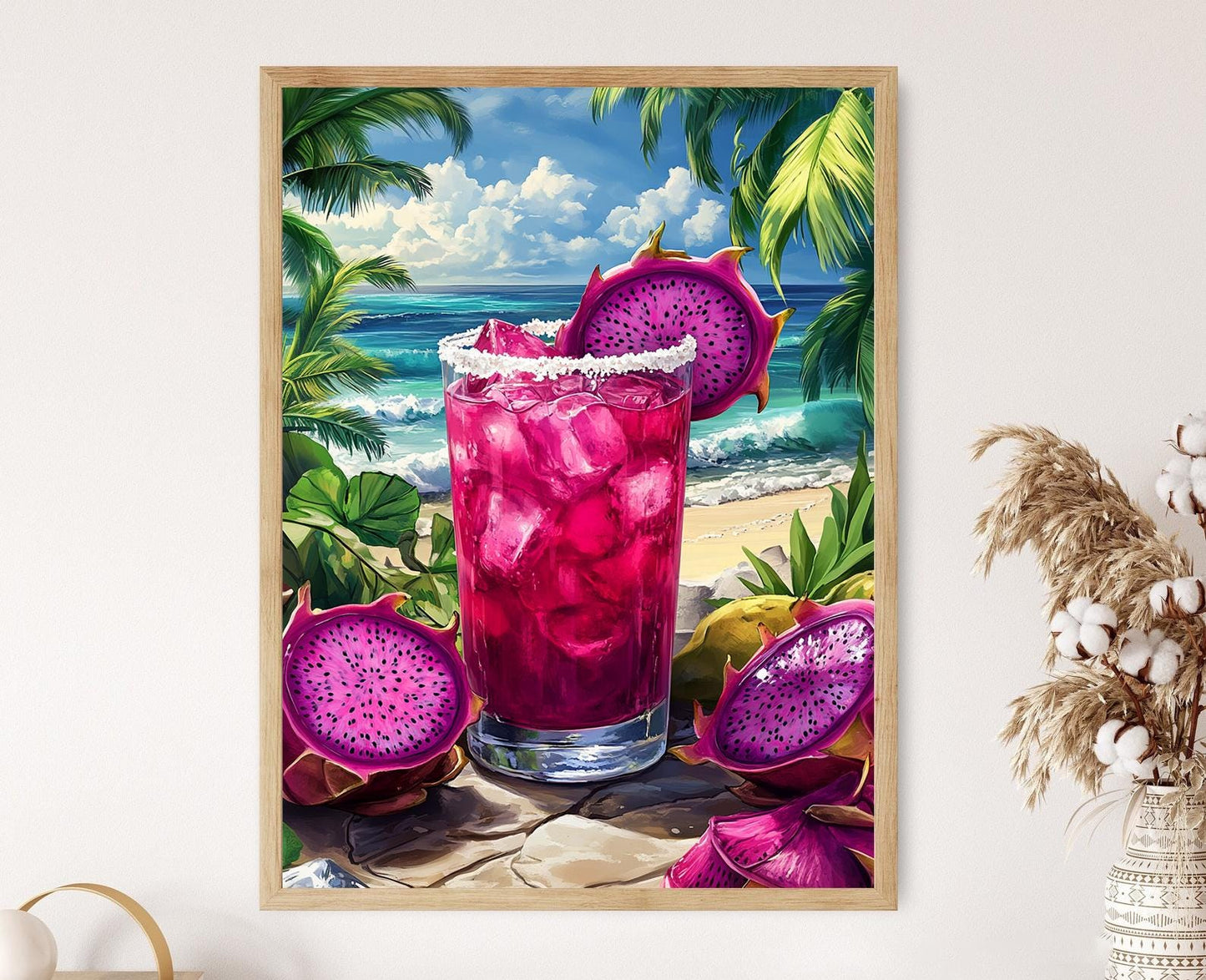 Affiche Margarita au Fruit du Dragon – Art sur Verre Salé et Plage