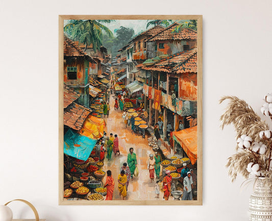 Affiche Marché Villageois du Bangladesh – Poster Vie Locale Animée