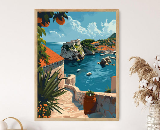 Affiche Dubrovnik – Poster Art côtier de Croatie, scène de voyage