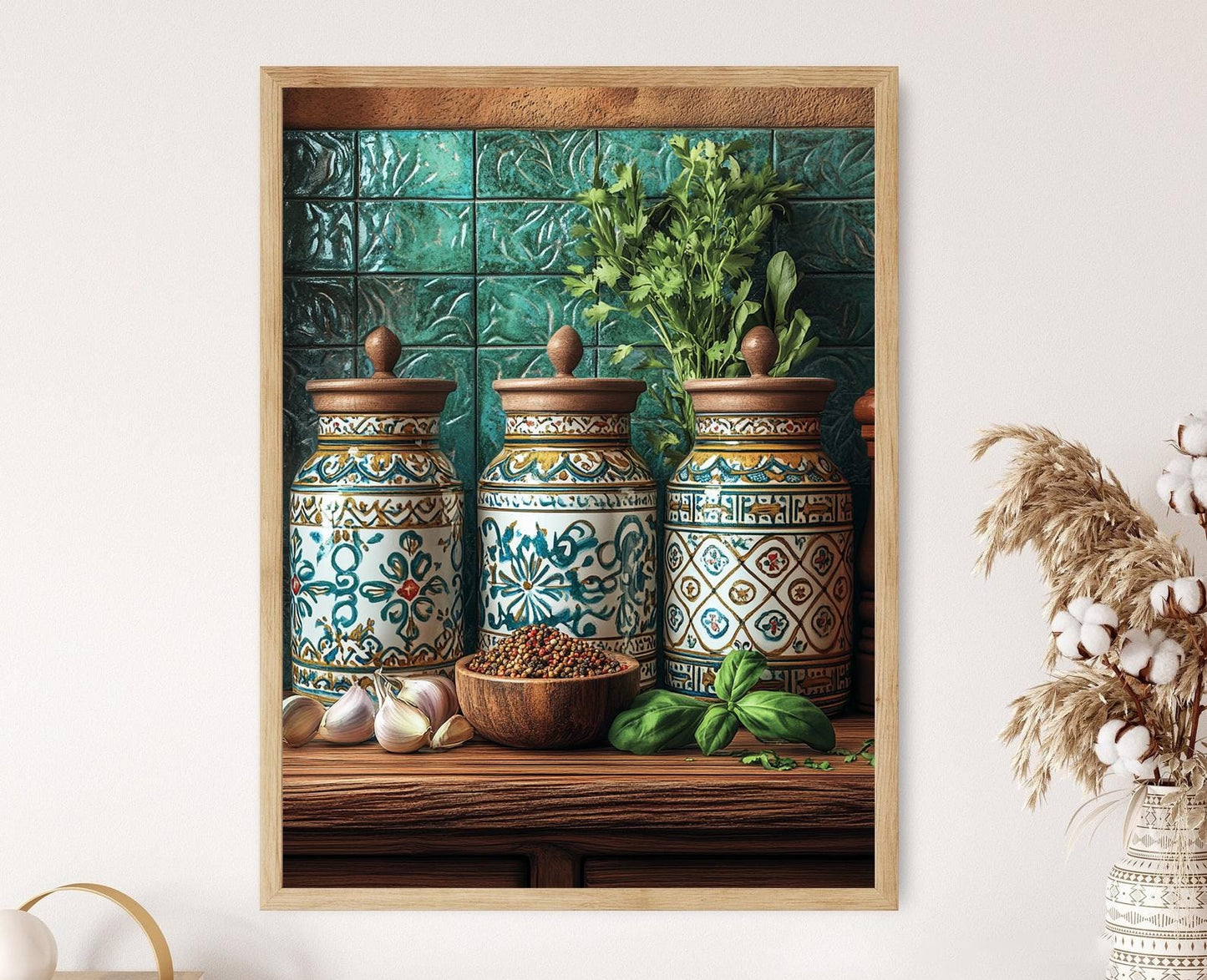 Affiche Motif Carreaux Iraniens – Poster Pots à Épices Traditionnels