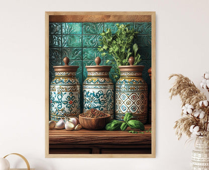 Affiche Motif Carreaux Iraniens – Poster Pots à Épices Traditionnels