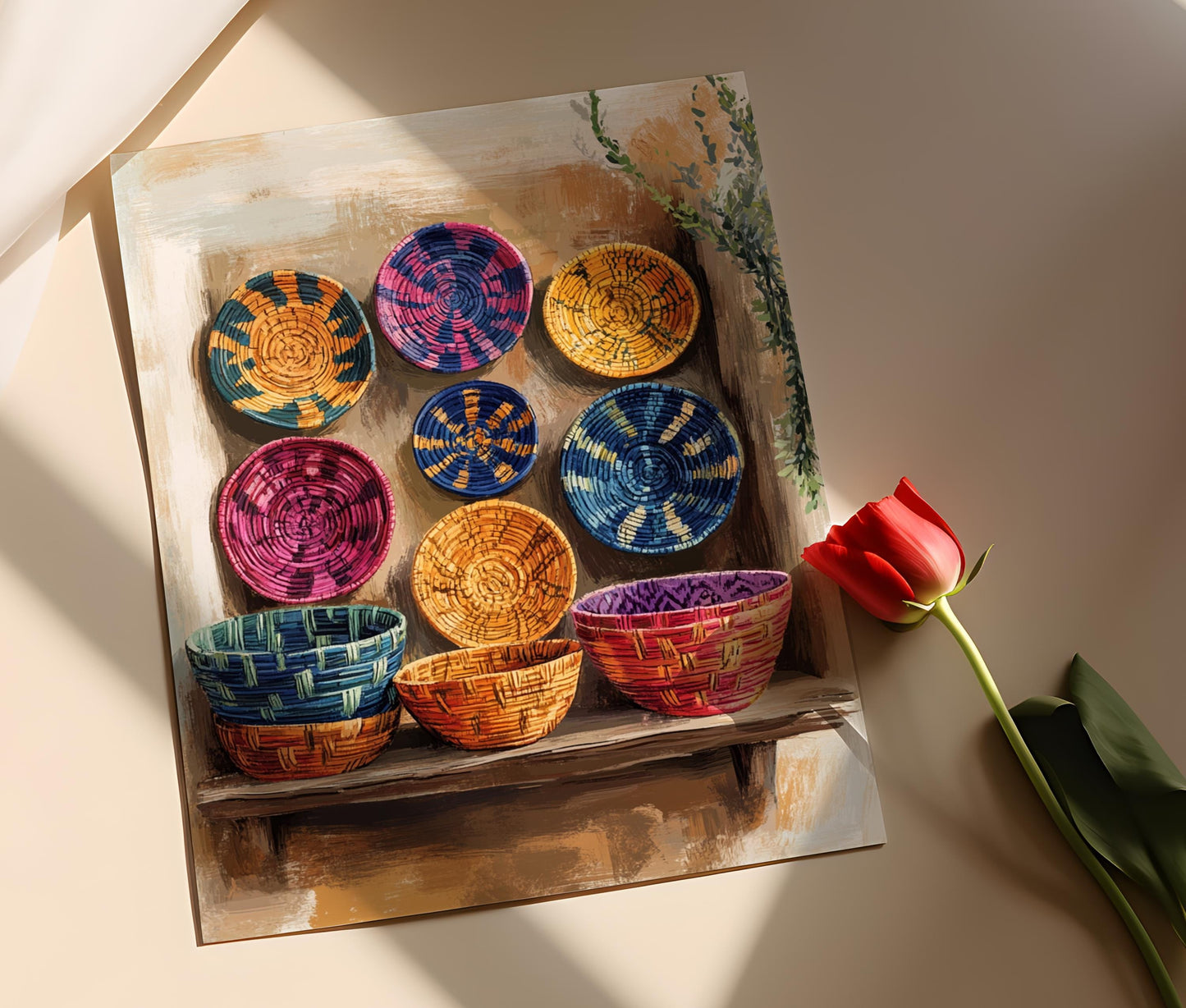 Affiche Panier Tissé Ghanéen – Art Print Décor Culturel Africain