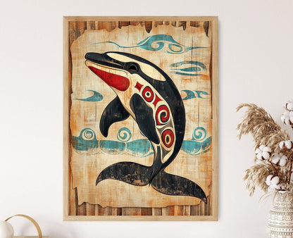 Affiche Orque Haida – Poster Art avec Motifs Spirales, Décor Indigène Coastal