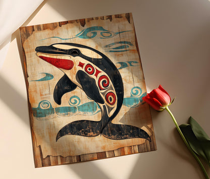Affiche Orque Haida – Poster Art avec Motifs Spirales, Décor Indigène Coastal