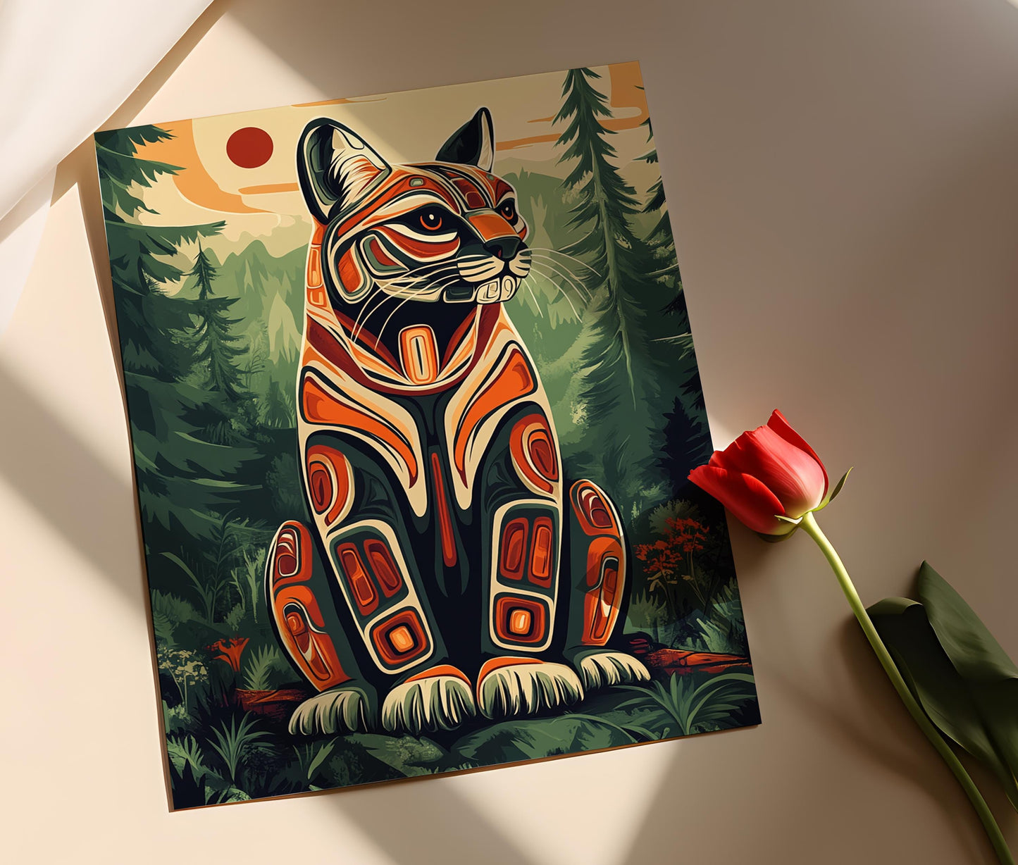 Affiche Haida – Art Bobcat Formline, Force et Protection en Forêt