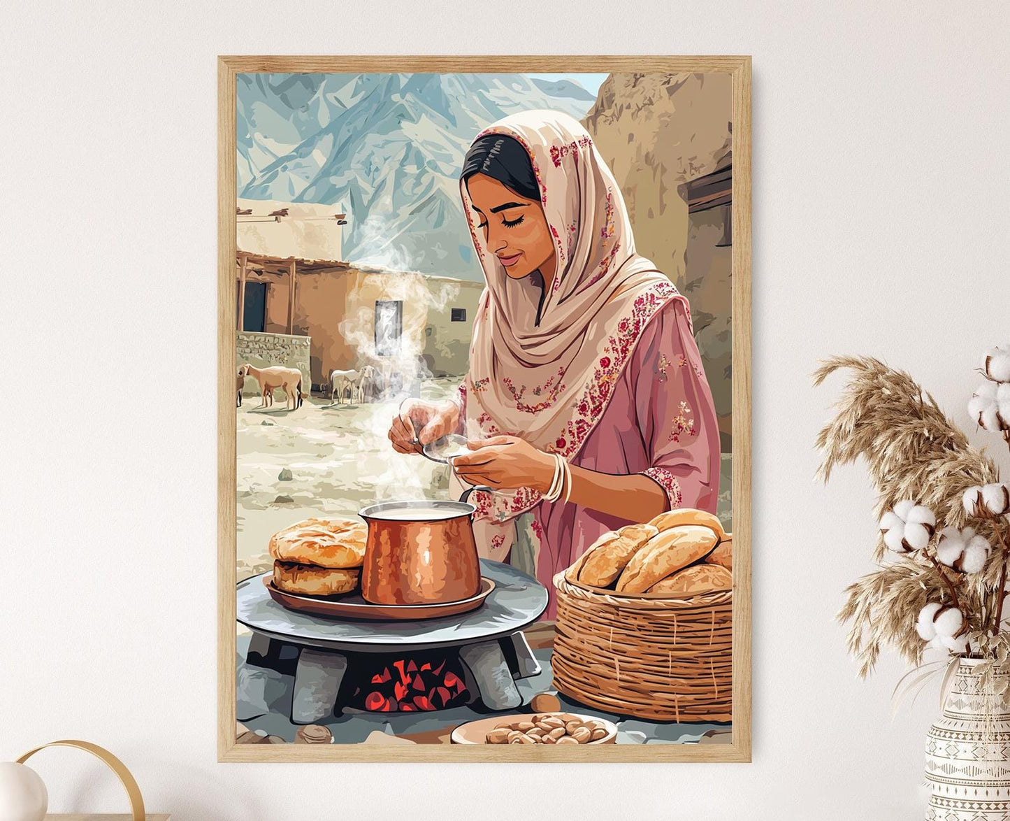 Affiche Femme Afghane – Impression Art de Chai dans une Cuisine Traditionnelle