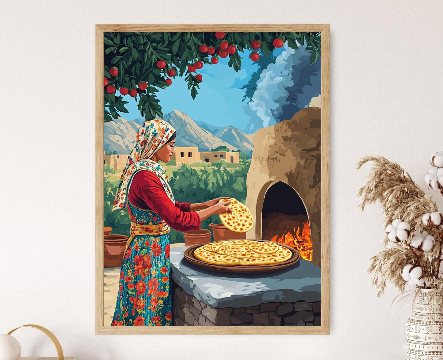 Affiche Femme Afghanes Cuisson Naan – Art Traditionnel Village Culturel