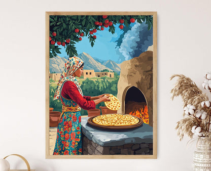 Affiche Femme Afghanes Cuisson Naan – Art Traditionnel Village Culturel
