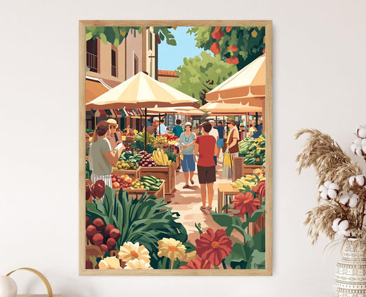 Affiche Marché de Fermiers en Californie – Poster de Fruits et Fleurs