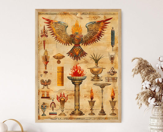 Affiche Zoroastrienne : Faravahar et Autel de Feu - Mythologie Persane
