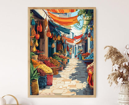 Affiche Souk Tunisien – Poster Art Vibrant des Marchés Artisanaux