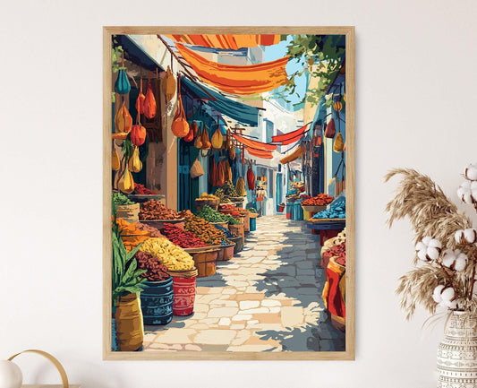 Affiche Souk Tunisien – Poster Art Vibrant des Marchés Artisanaux