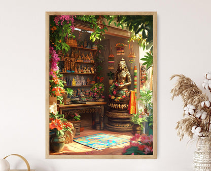 Affiche Souvenir Tamil Nadu – Poster Illustration Statue et Sari Soie