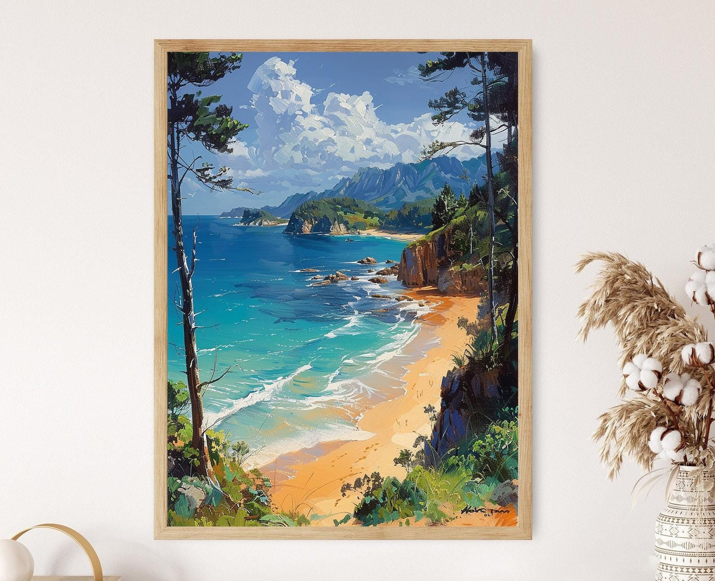 Affiche Abel Tasman – Peinture paisible, plages dorées et forêt côtière