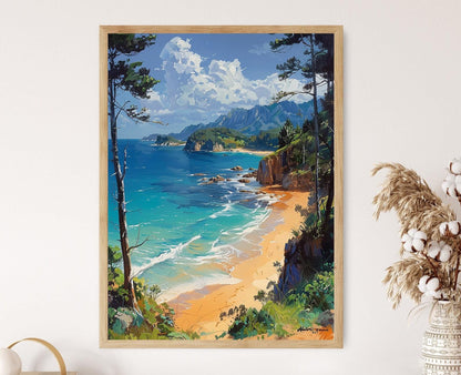 Affiche Abel Tasman – Peinture paisible, plages dorées et forêt côtière