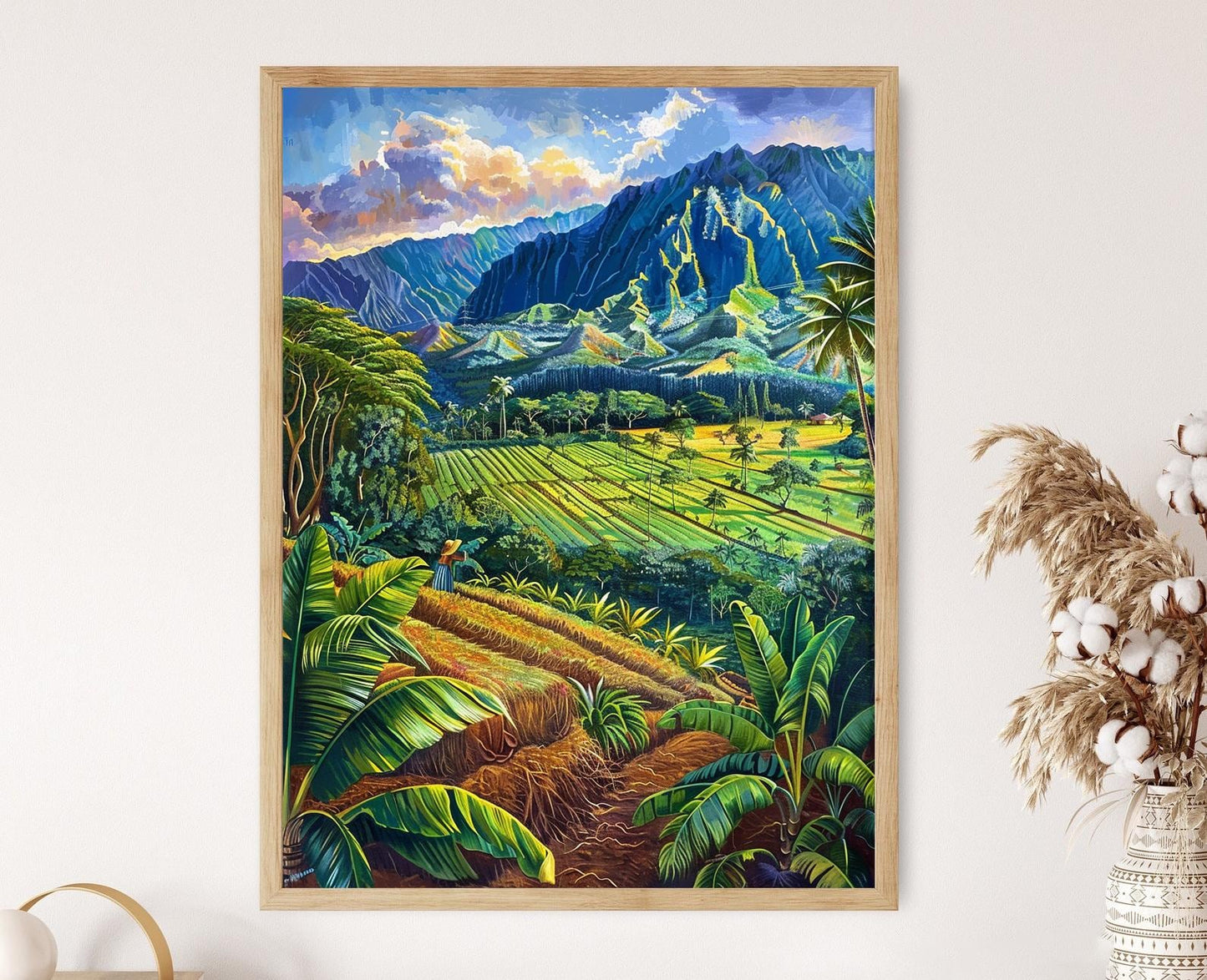Affiche Champ de Taro Hawaïen – Tableau des Paysans en Vert Luxuriant