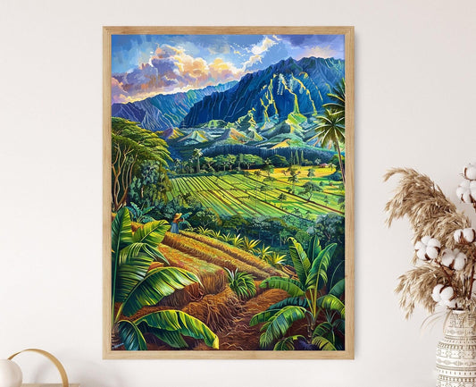 Affiche Champ de Taro Hawaïen – Tableau des Paysans en Vert Luxuriant