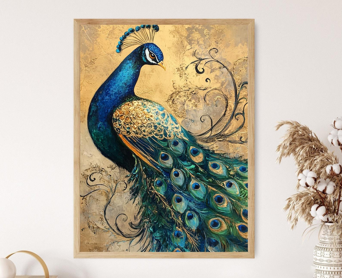 Affiche Paon Inspiré de Klimt – Poster Plumes Vibrantes et Dorées