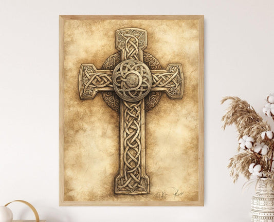 Affiche Croix Celtique – Poster Art avec Nœuds Entrelacés et Spirales