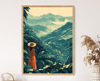 Affiche Plateau Bolaven – Impression Art de Café Tropical au Laos