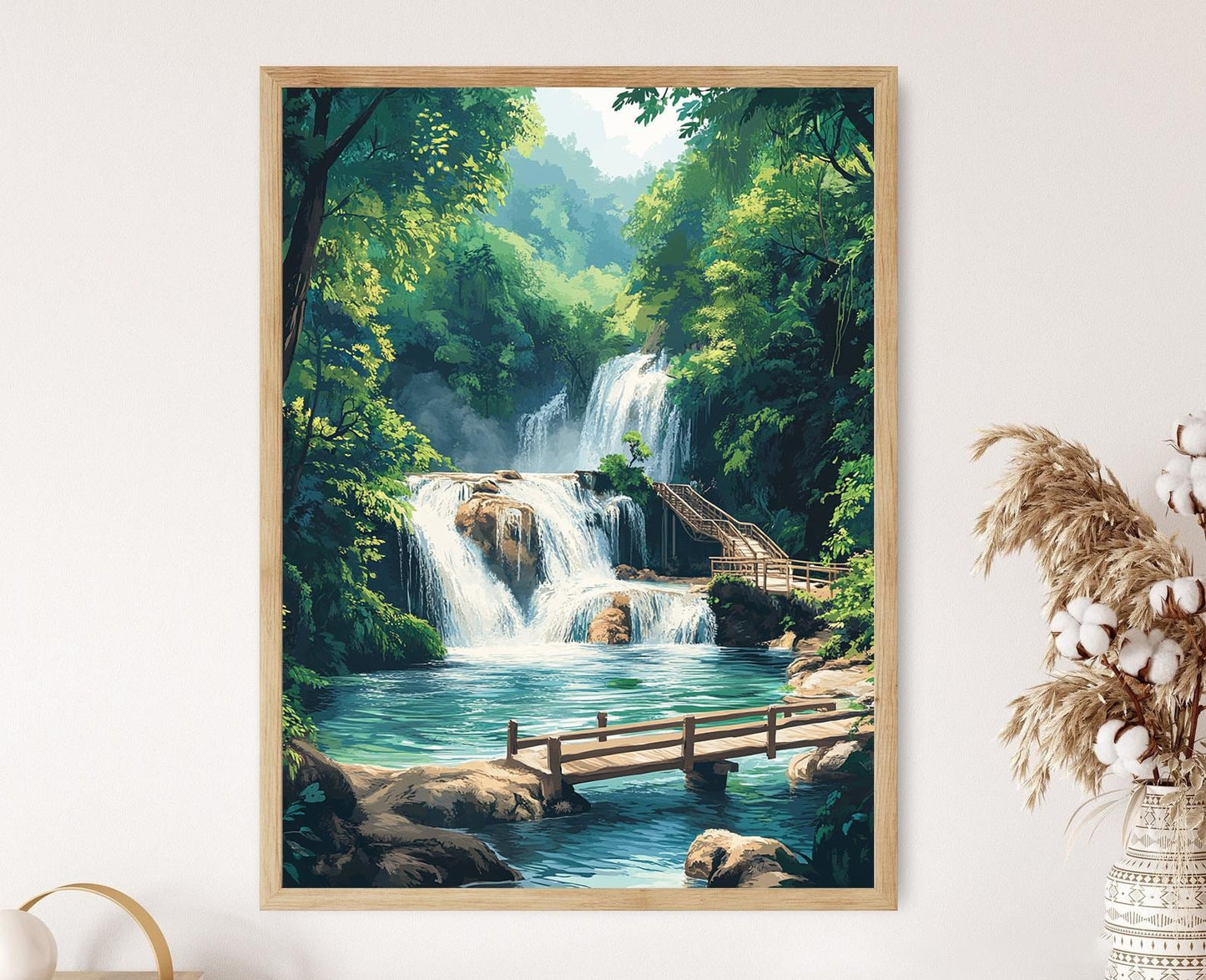 Affiche Chutes Kuang Si – Poster Décor Nature Laos, Paysage Tropical