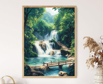 Affiche Chutes Kuang Si – Poster Décor Nature Laos, Paysage Tropical