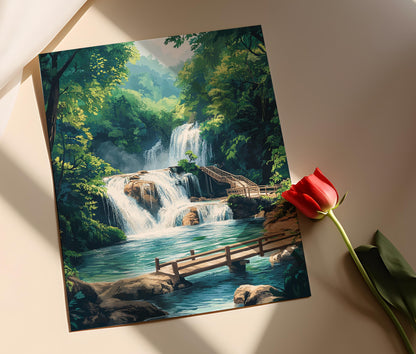 Affiche Chutes Kuang Si – Poster Décor Nature Laos, Paysage Tropical