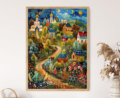 Affiche Village Slave Enchanteur – Poster Art Populaire Traditionnelle