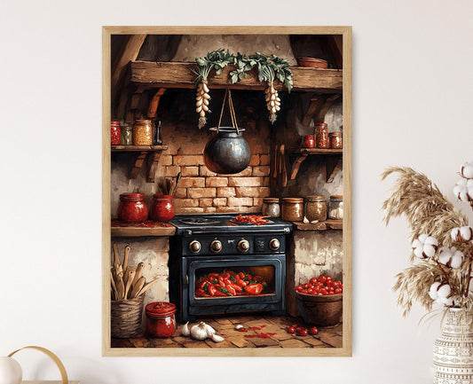 Affiche Rustique de Poêle Serbe – Illustration de Kotli et Ajvar Maison