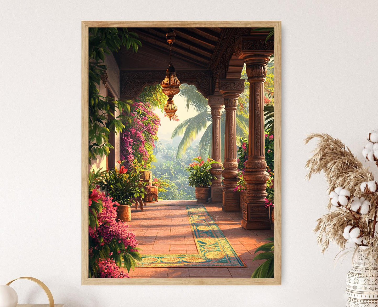 Affiche Art de Patio du Tamil Nadu – Poster Motif Kolam et Décor Luminaires