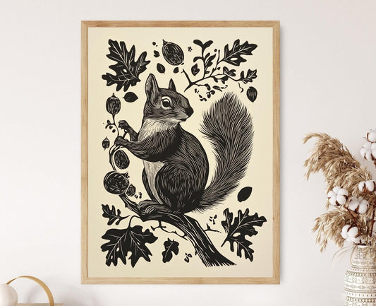Affiche Écureuil – Poster Artisanale Inspirée de la Nature
