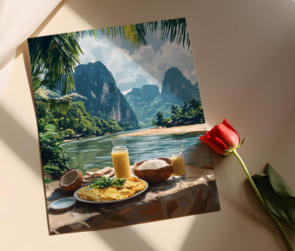 Affiche Vang Vieng – Art mural sur la cuisine laotienne et paysages