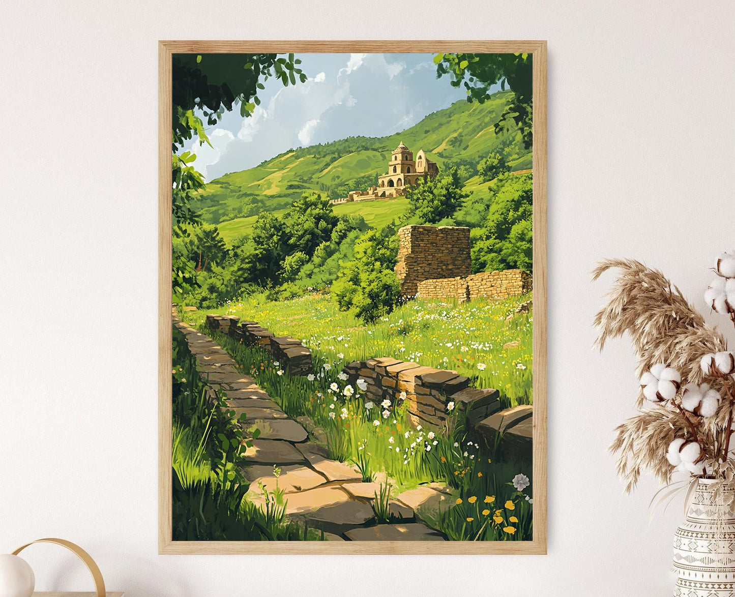 Affiche Paharpur – Poster des ruines anciennes et collines verdoyantes