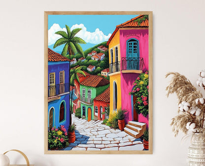 Affiche Art Naïf Porto Rico – Poster Folklore Inspiré et Coloré