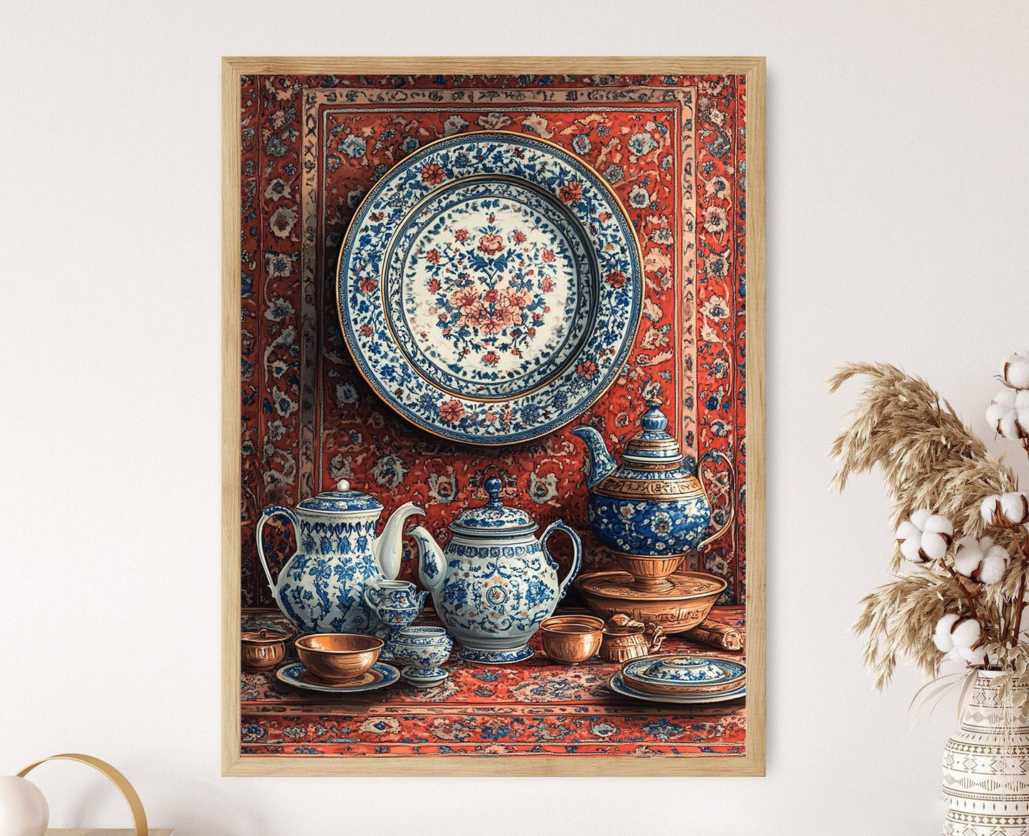 Affiche Art Métallique Afghan – Imprimé Décoratif en Laiton et Céramique