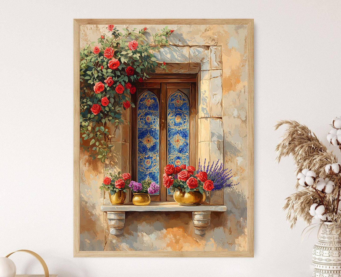 Affiche Art de Fenêtre en Lapis-Lazuli – Décor Floral Élégant