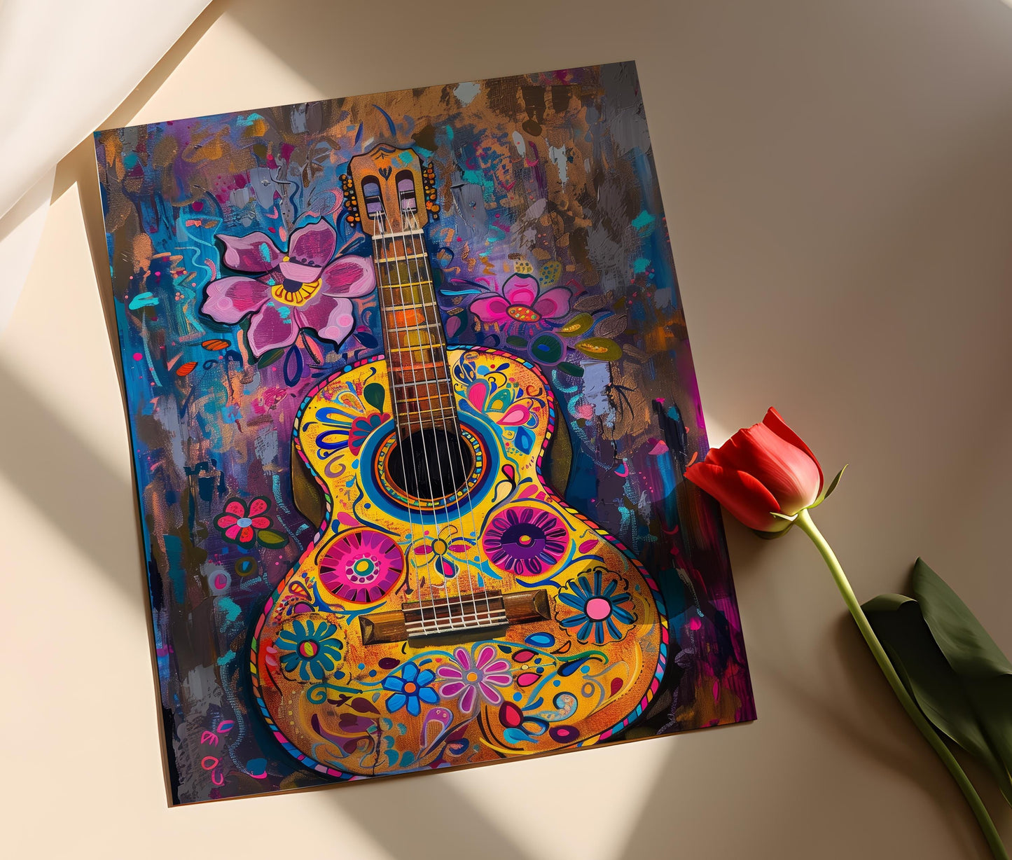 Affiche Mariachi Vibrante – Poster Peinture Instrument Musical Mexicain