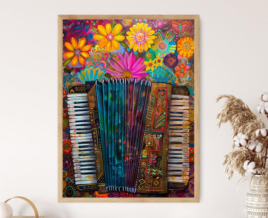 Affiche Accordéon Coloré – Poster Peinture Instrument Musical Mexicain