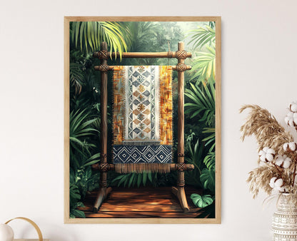 Affiche Art Textile Dumbara du Sri Lanka – Poster Vagues et Diamants