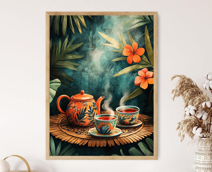 Affiche Thé Ceylan – Poster Illustration Florale Décor Traditionnel