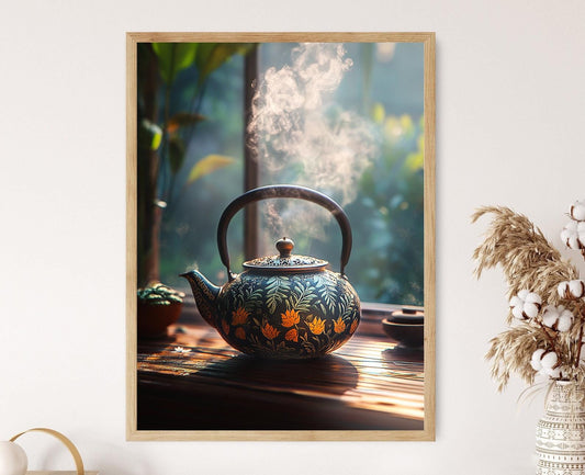 Affiche Thé Sri Lankais – Poster Illustration Kettle en Feuilles de Mangue