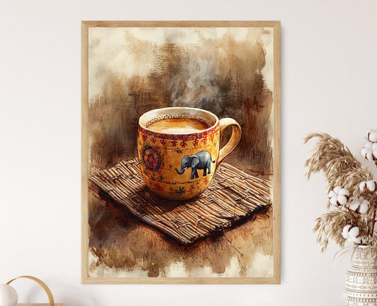 Affiche Café Sri Lankais – Poster Illustration Élégante Éléphant