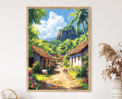 Affiche du Village de Sigiriya – Poster Illustré du Patrimoine Sri-Lankais