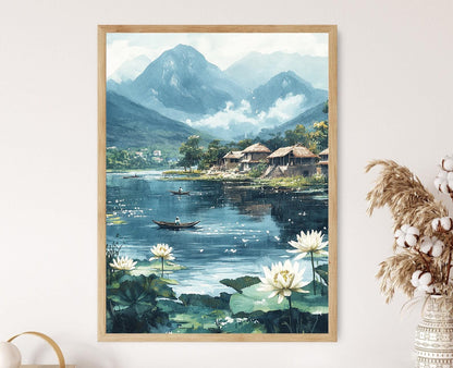 Affiche Village de Polonnaruwa – Poster Illustration de Pêche Tranquille