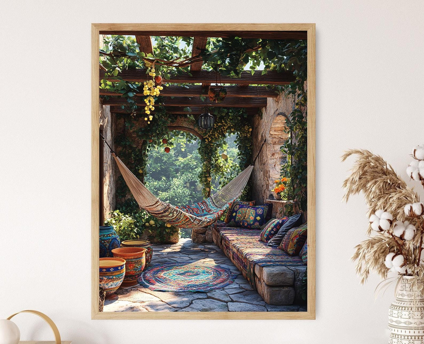 Affiche d'art kurde – Poster illustrant des céramiques et vignes