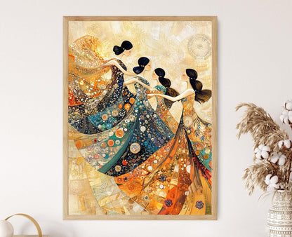 Affiche Danse Klimt – Poster Femmes en Robes Dorées et Fleurs