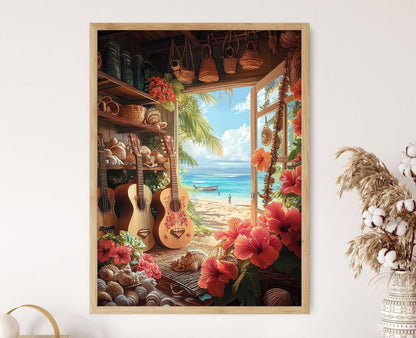 Affiche Ukulélé Hawaïen – Illustration d'Art Musical à Offrir